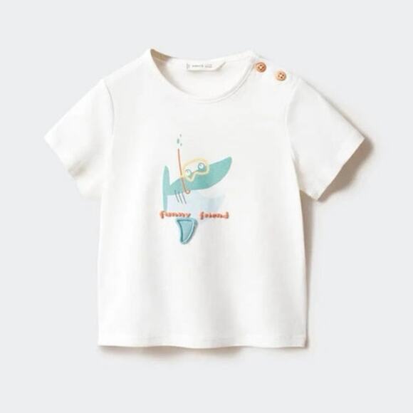 MANGO White Shark Print T-Shirt - 18-24 Months - Cotton - Picture 1 of 5